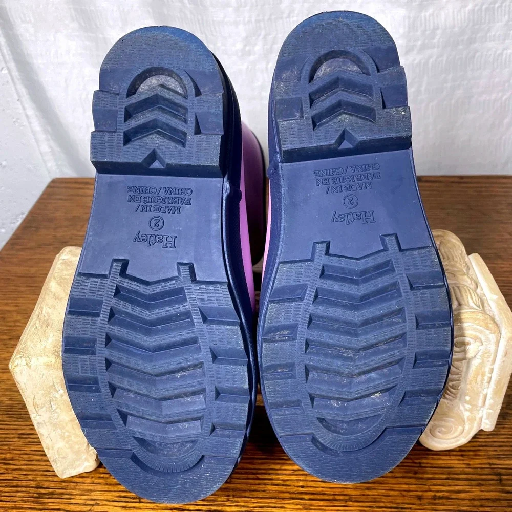 Hatley Girls Lavender Purple Navy Blue Rubber Rain Boots Size US 2 Waterproof